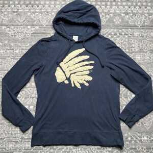 CALI HOLI Applique Hoodie Shirt Medium Navy 100% Cotton Unisex Chief Native